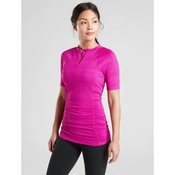 ATHLETA Pacifica Contoured Top Short Sleeve Vibrant Fuchsia Pink Women’s Small - Picture 1 of 9
